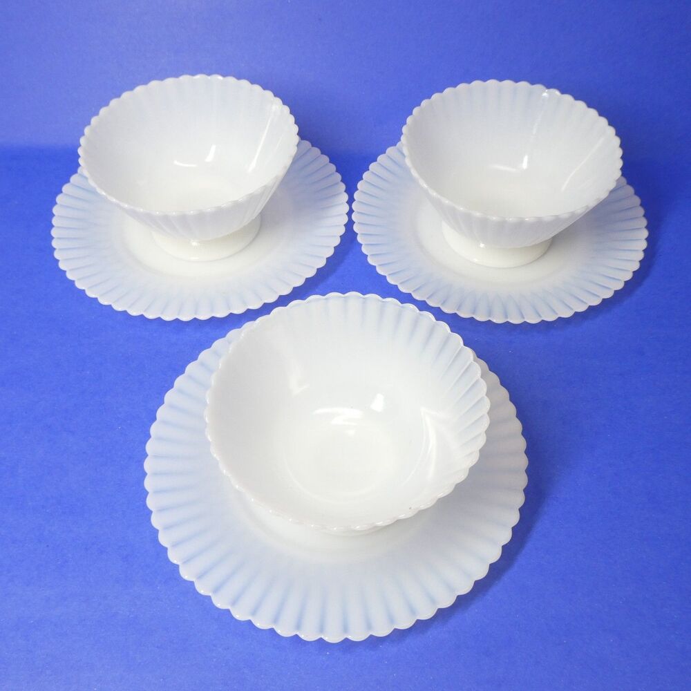 MacBeth-Evans White Petalware - 3 Low Sherbet Cups & 3 Bread Plates Vintage